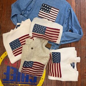 Polo Ralph Lauren Cream Sweater with American Flag